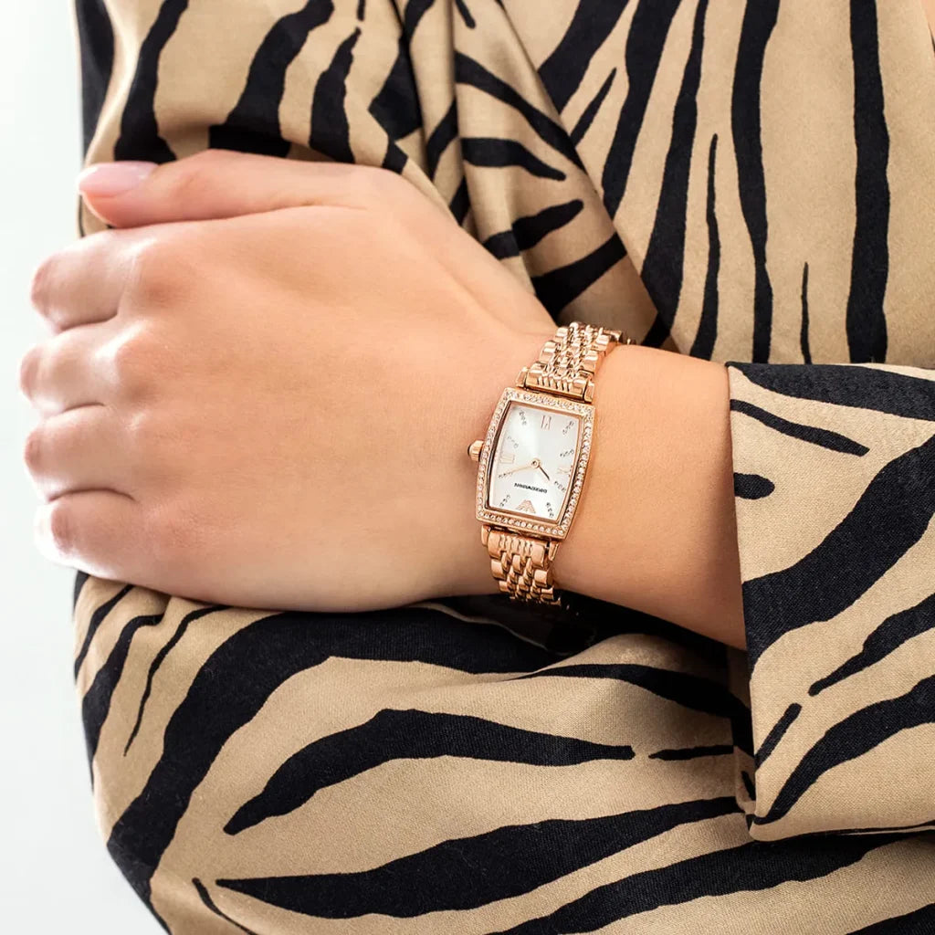 Emporio Armani Gianni T-Bar AR11406 Women’s Watch – Square Silver Dial Rose Gold Stainless Steel Elegant Fashion Watch