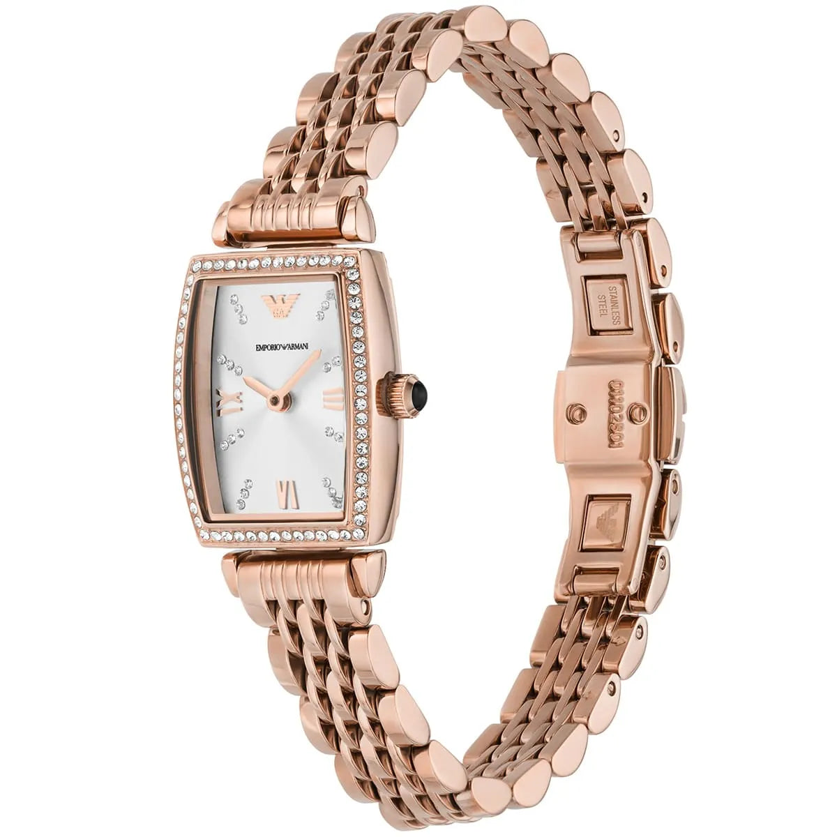 Emporio Armani Gianni T-Bar AR11406 Women’s Watch – Square Silver Dial Rose Gold Stainless Steel Elegant Fashion Watch