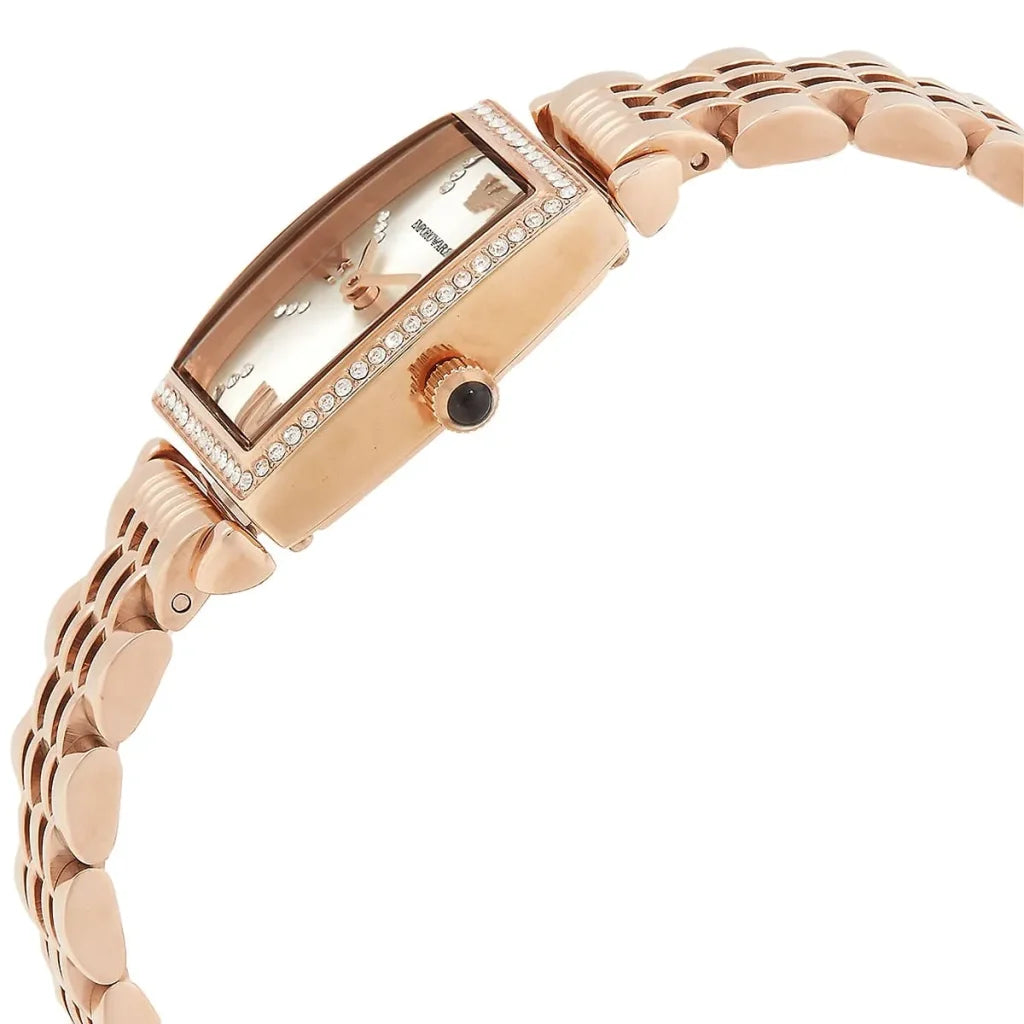 Emporio Armani Gianni T-Bar AR11406 Women’s Watch – Square Silver Dial Rose Gold Stainless Steel Elegant Fashion Watch