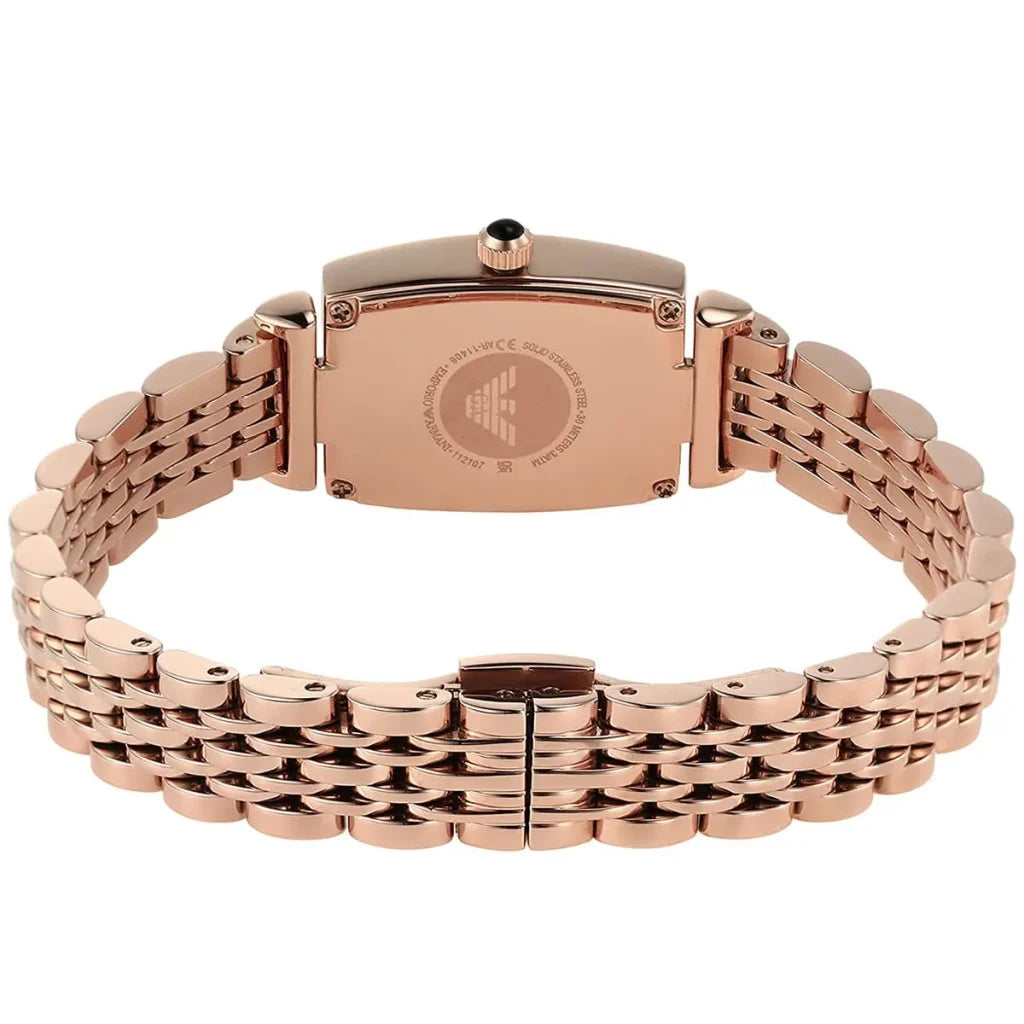 Emporio Armani Gianni T-Bar AR11406 Women’s Watch – Square Silver Dial Rose Gold Stainless Steel Elegant Fashion Watch