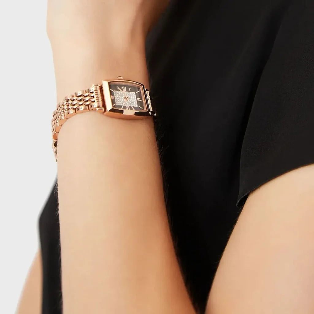 Emporio Armani Gianni T-Bar AR11407 Women’s Watch – Square Brown Dial Rose Gold Stainless Steel Elegant Fashion Watch