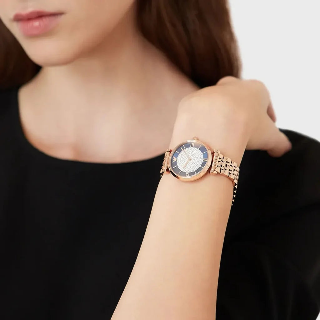 Emporio Armani Gianni T-Bar AR11423 Women’s Watch – Multicolor Dial Rose Gold Stainless Steel Elegant Fashion Watch