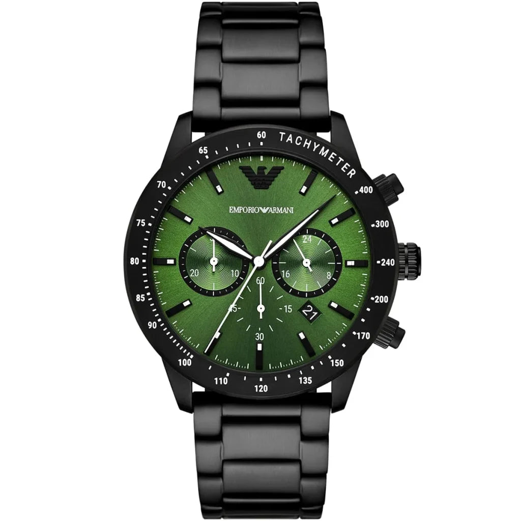 Emporio Armani AR11472 Men’s Analog Watch – 43mm Green Dial with Black Stainless Steel Strap