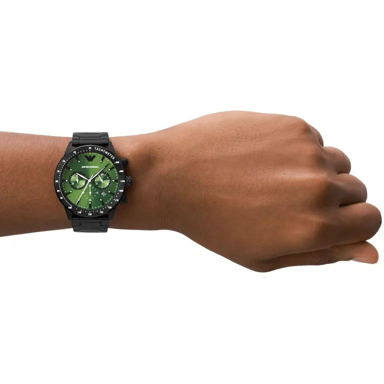 Emporio Armani AR11472 Men’s Analog Watch – 43mm Green Dial with Black Stainless Steel Strap