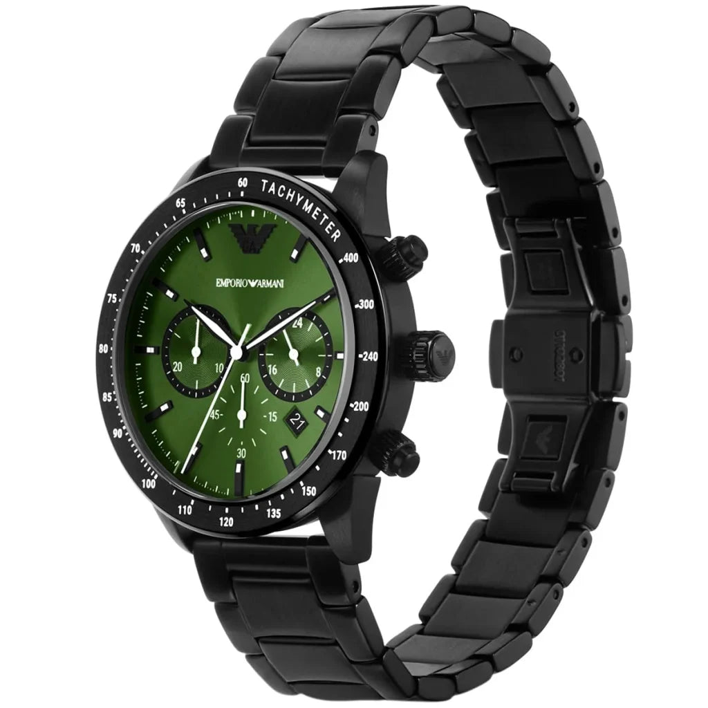 Emporio Armani AR11472 Men’s Analog Watch – 43mm Green Dial with Black Stainless Steel Strap
