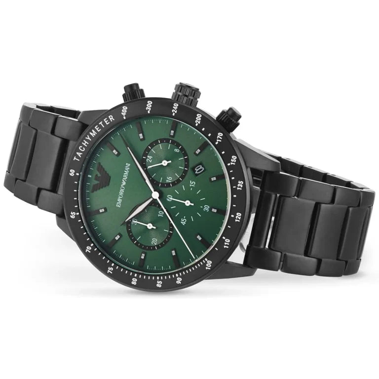 Emporio Armani AR11472 Men’s Analog Watch – 43mm Green Dial with Black Stainless Steel Strap