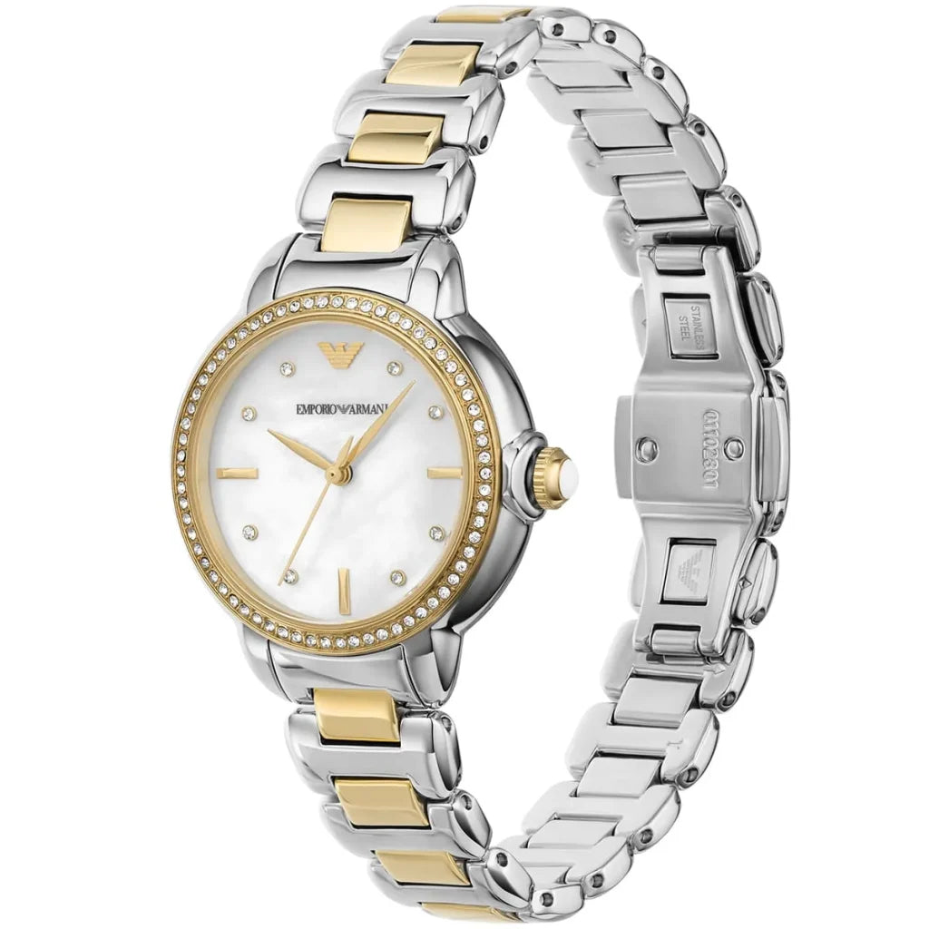 Emporio Armani Women’s Mia AR11524 Two-Tone Stainless Steel Watch – White Mother of Pearl Dial, 32mm