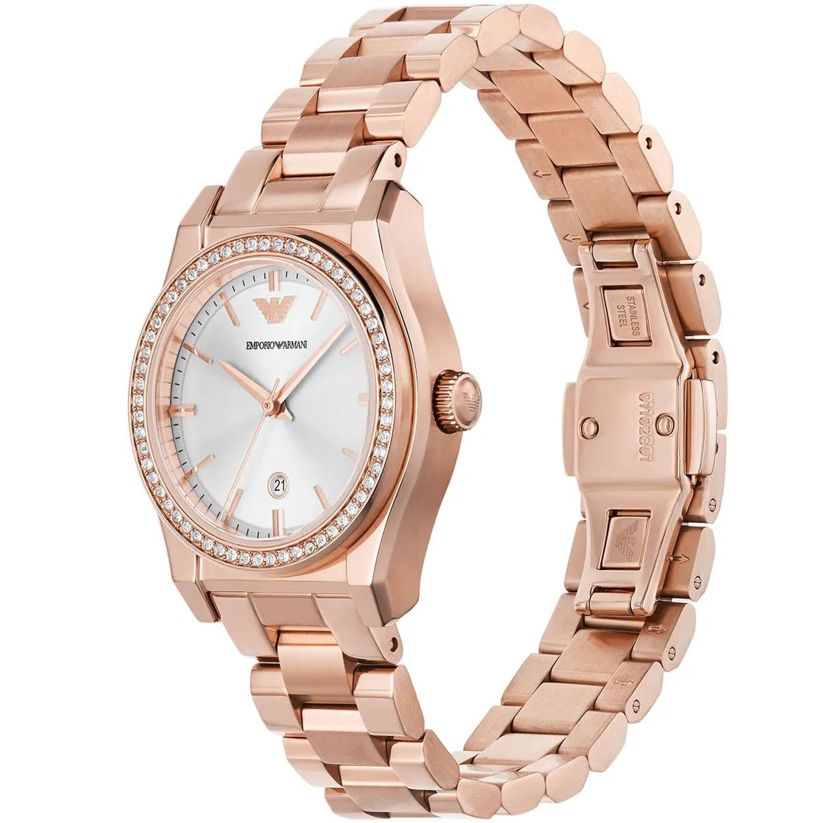 Emporio Armani AR11558 Women’s Rose Gold Stainless Steel Watch – Elegant Silver Dial 32mm
