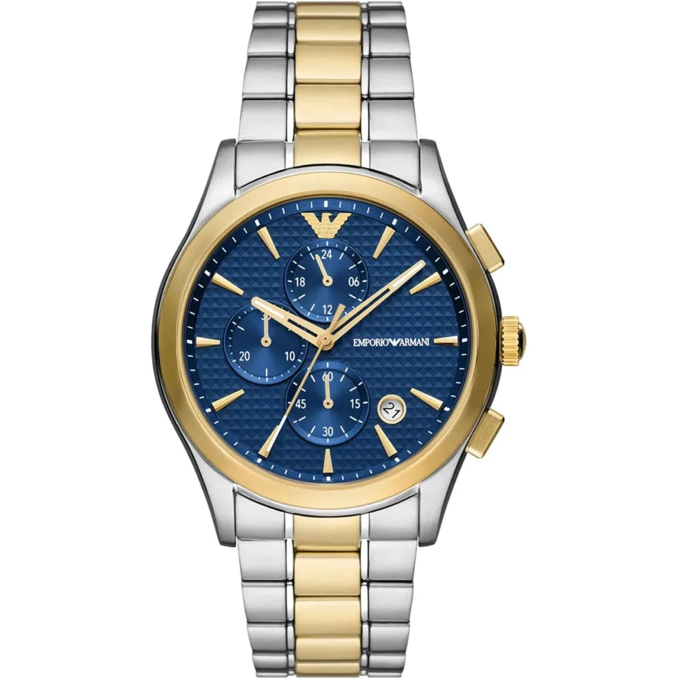 Emporio Armani Paolo Watch for Men AR11579 – Blue Dial, Two-Tone Stainless Steel Strap, Quartz, 42mm