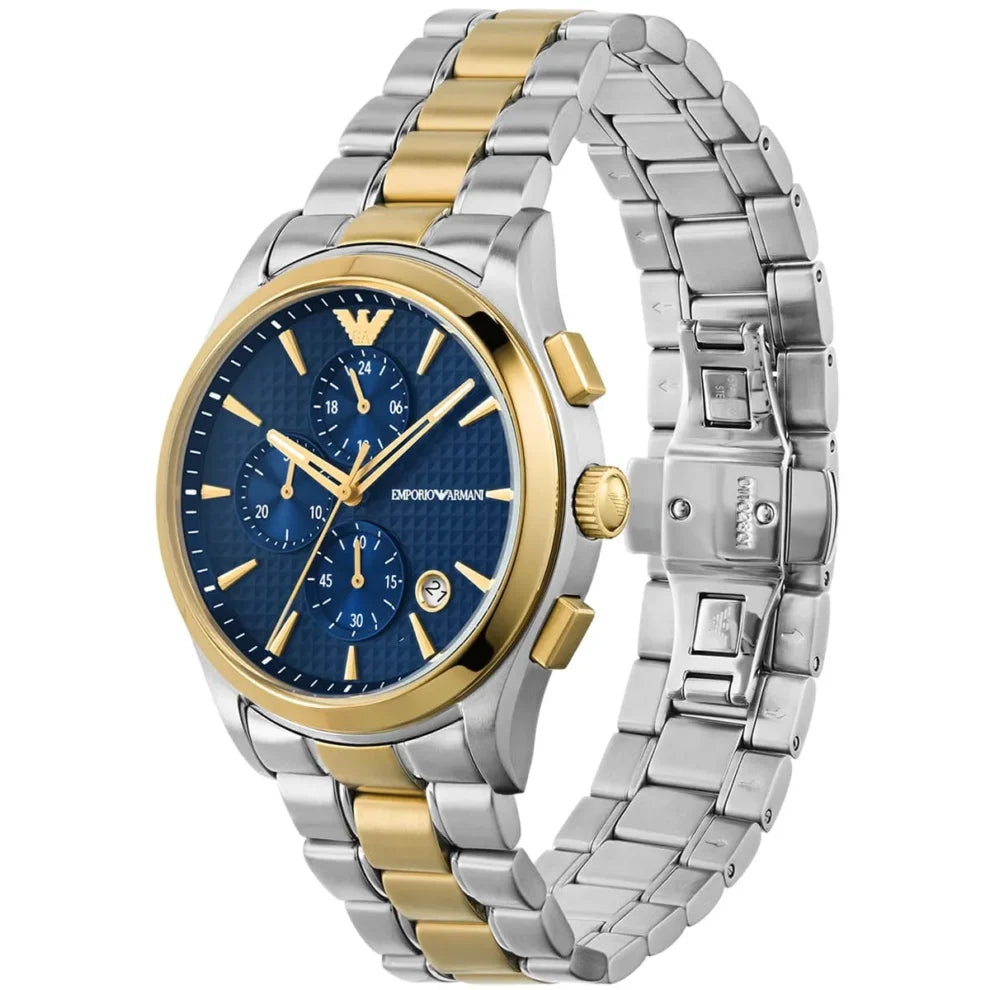 Emporio Armani Paolo Watch for Men AR11579 – Blue Dial, Two-Tone Stainless Steel Strap, Quartz, 42mm