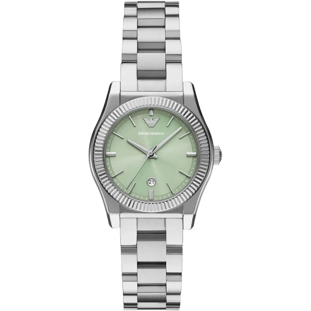 Emporio Armani Federica AR11656 Women’s Silver Stainless Steel Watch – Green Dial 32mm Quartz Timepiece with Date