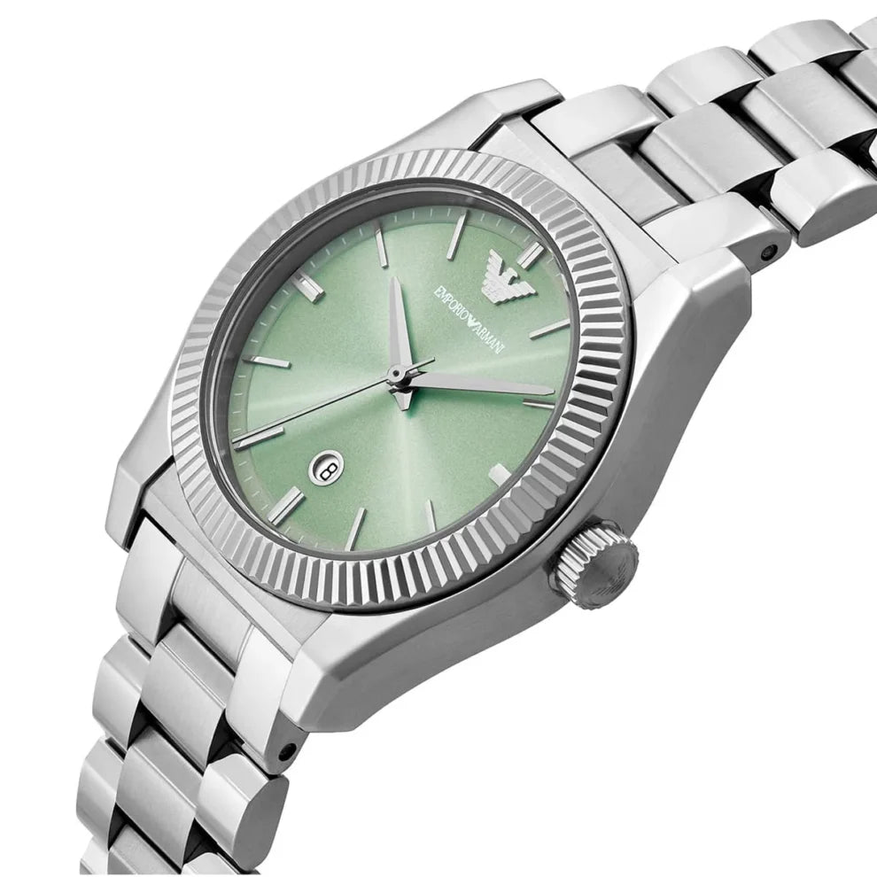Emporio Armani Federica AR11656 Women’s Silver Stainless Steel Watch – Green Dial 32mm Quartz Timepiece with Date