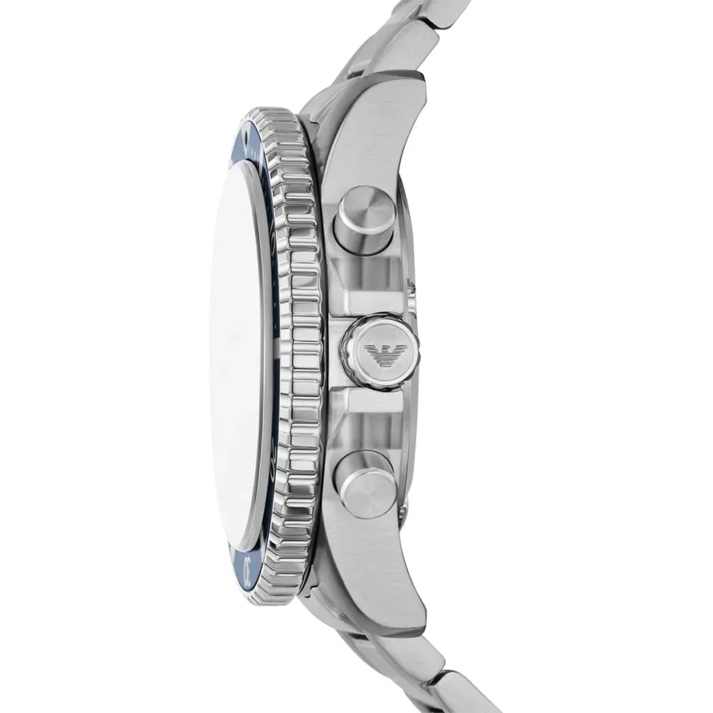 Emporio Armani World Explorer Men's Quartz Watch AR11681 – 43 mm, Blue Dial & Silver Stainless Steel Bracelet