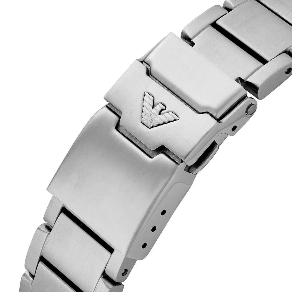 Emporio Armani World Explorer Men's Quartz Watch AR11681 – 43 mm, Blue Dial & Silver Stainless Steel Bracelet