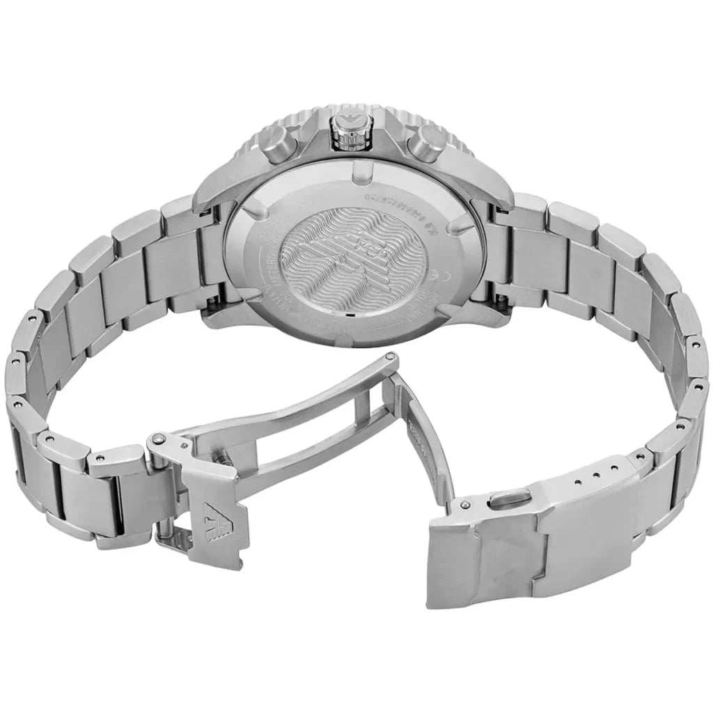 Emporio Armani World Explorer Men's Quartz Watch AR11681 – 43 mm, Blue Dial & Silver Stainless Steel Bracelet