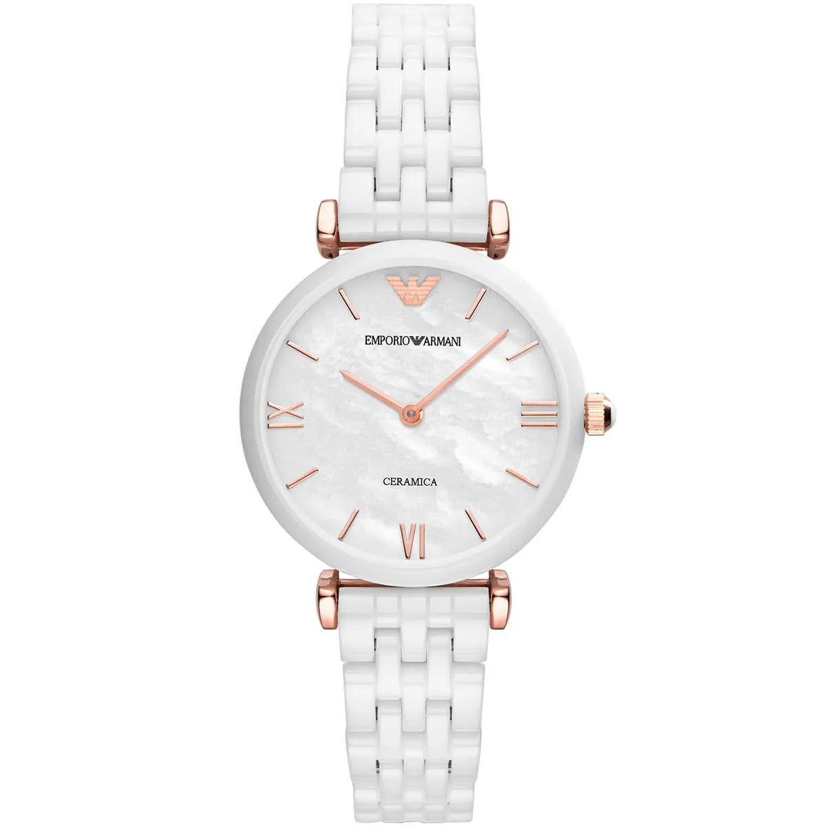 Emporio Armani Gianni T-Bar AR1486 Women’s Watch – White Ceramic Strap White Dial Elegant Luxury Fashion Watch