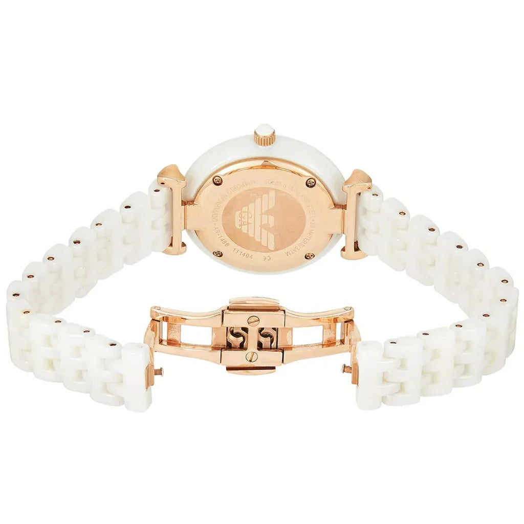 Emporio Armani Gianni T-Bar AR1486 Women’s Watch – White Ceramic Strap White Dial Elegant Luxury Fashion Watch