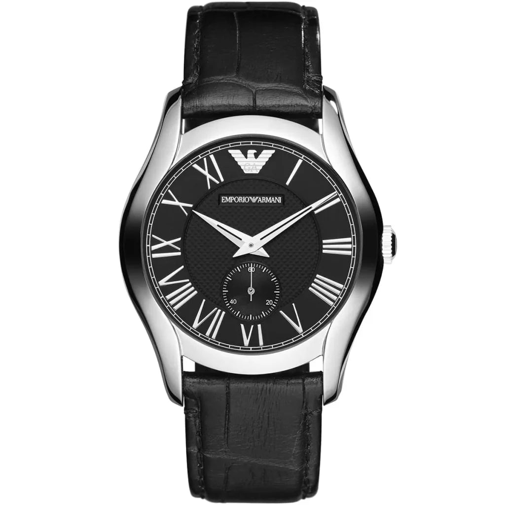 Emporio Armani AR1708 Valente Uni Men's Watch – Black Dial, Genuine Leather Strap, 38mm Quartz