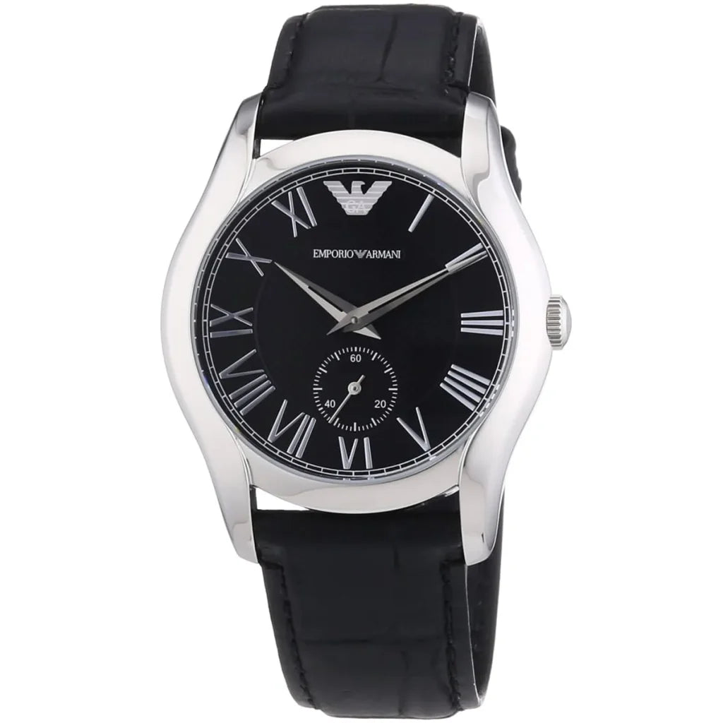 Emporio Armani AR1708 Valente Uni Men's Watch – Black Dial, Genuine Leather Strap, 38mm Quartz