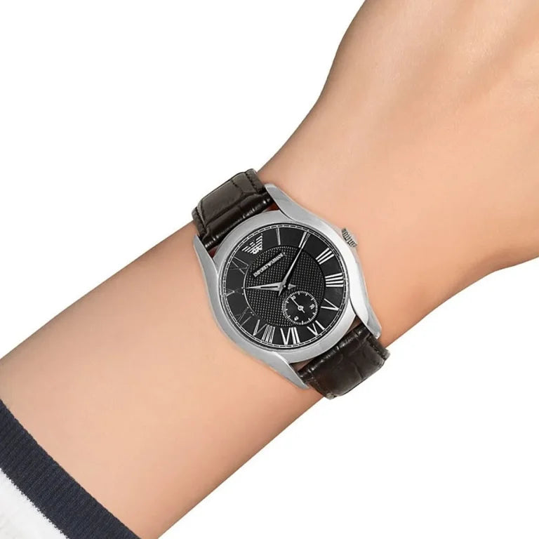 Emporio Armani AR1708 Valente Uni Men's Watch – Black Dial, Genuine Leather Strap, 38mm Quartz