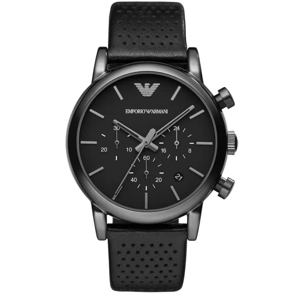 Emporio Armani AR1737 Luigi Men's Watch – Black Dial, Genuine Leather Strap, 41mm Quartz Analog, 50M Water Resistant