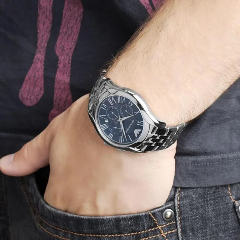 Emporio Armani AR1787 Men’s Analog Watch – 45mm Blue Dial with Silver Stainless Steel Strap
