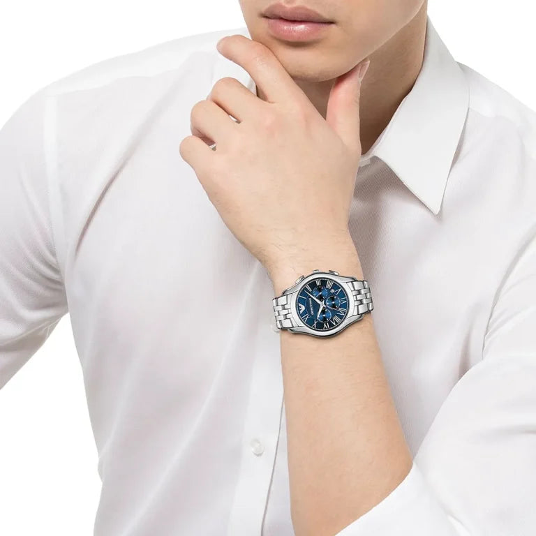 Emporio Armani AR1787 Men’s Analog Watch – 45mm Blue Dial with Silver Stainless Steel Strap