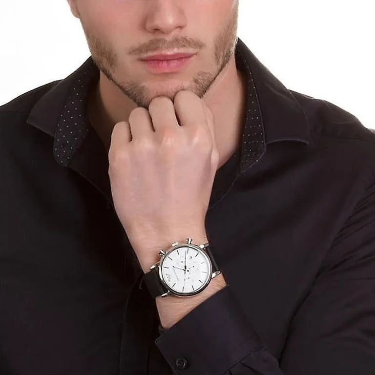 Emporio Armani Luigi XLarge AR1807 Men’s Watch – White Dial & Black Genuine Leather Strap | 46mm Quartz Classic Luxury Timepiece
