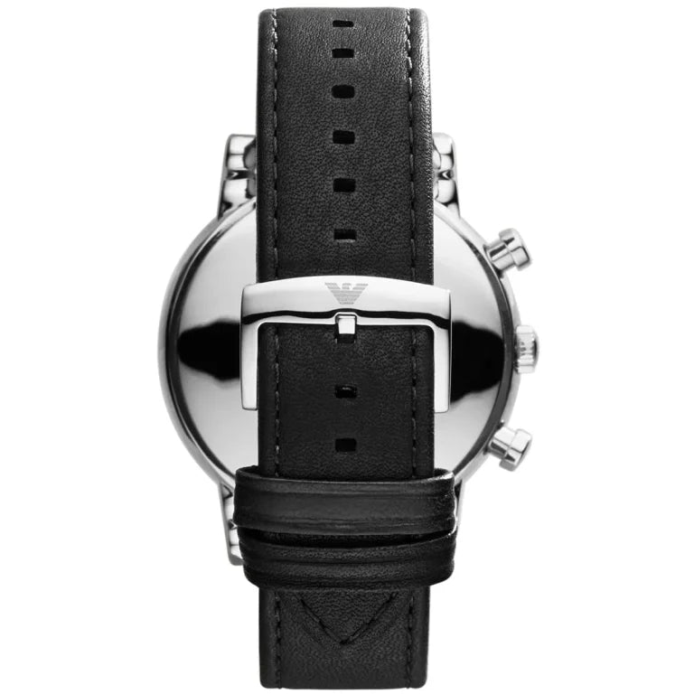 Emporio Armani Luigi XLarge AR1807 Men’s Watch – White Dial & Black Genuine Leather Strap | 46mm Quartz Classic Luxury Timepiece