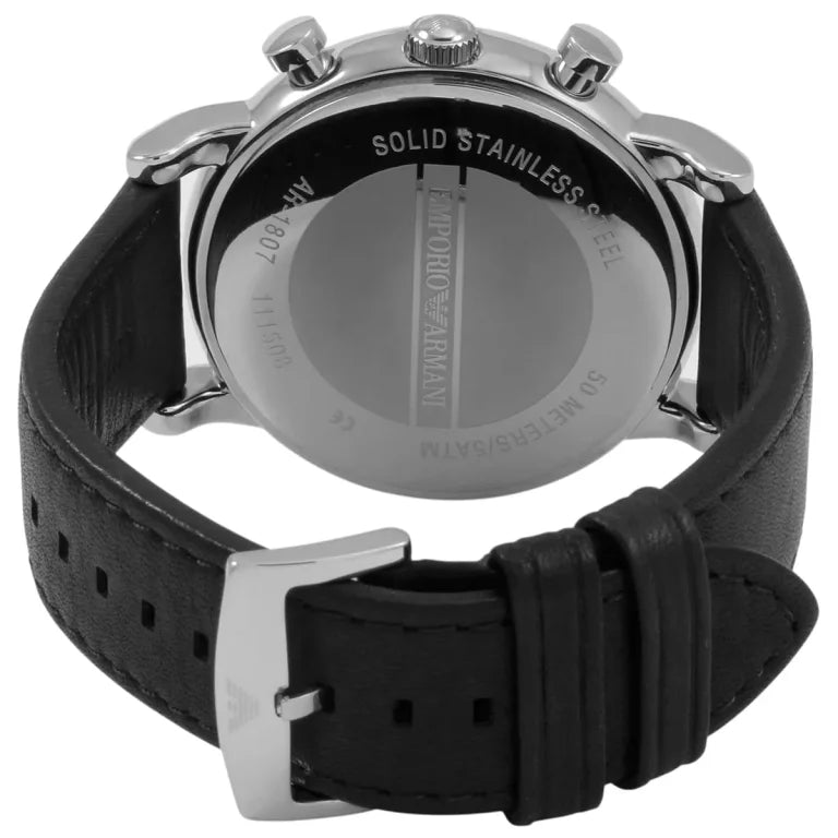 Emporio Armani Luigi XLarge AR1807 Men’s Watch – White Dial & Black Genuine Leather Strap | 46mm Quartz Classic Luxury Timepiece