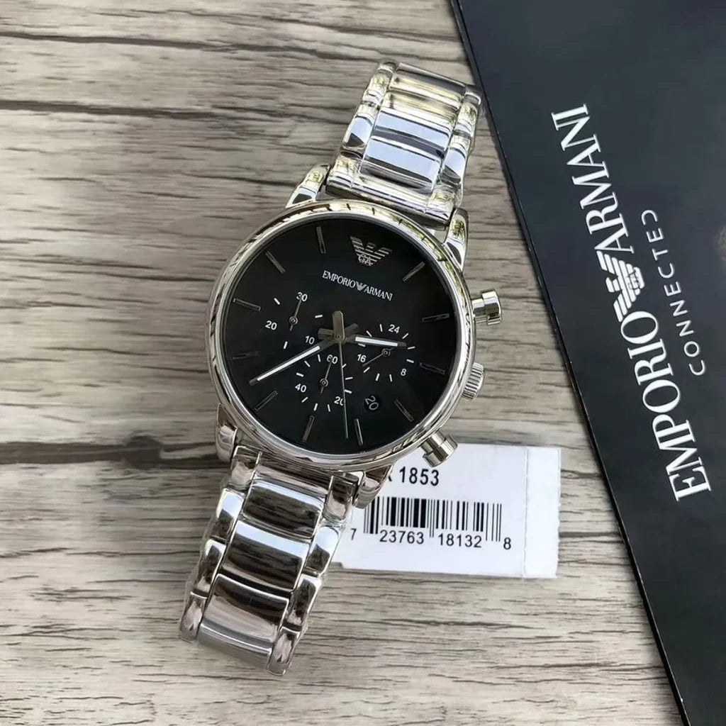 Emporio Armani AR1853 Men’s Watch – Luigi Large Silver Stainless Steel with Black Dial 41mm