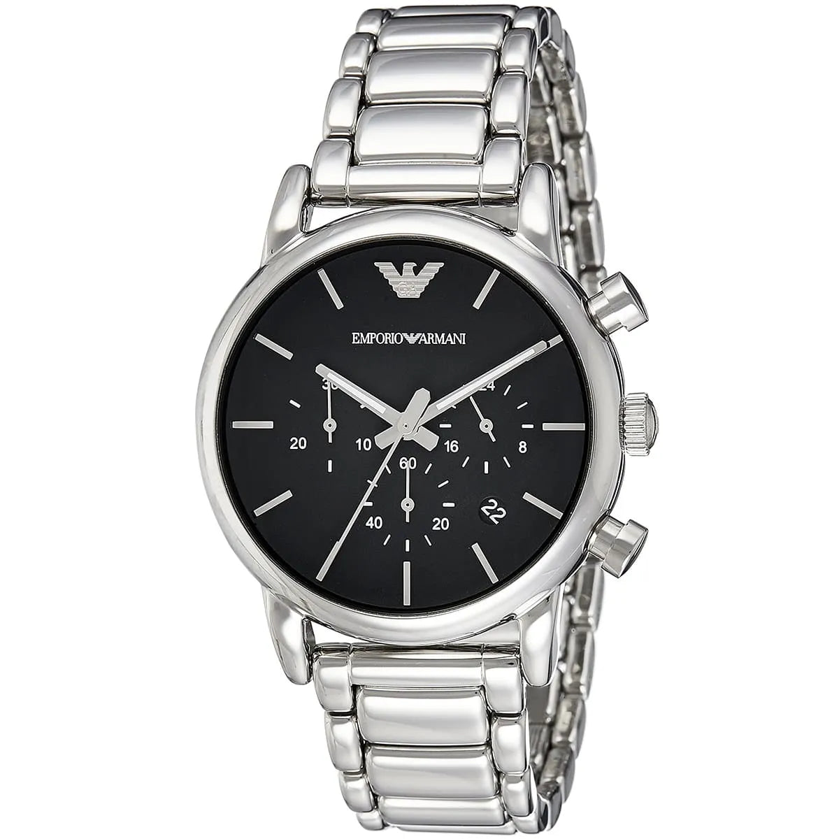 Emporio Armani AR1853 Men’s Watch – Luigi Large Silver Stainless Steel with Black Dial 41mm