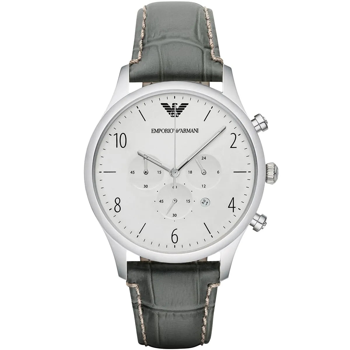Emporio Armani AR1861 Men’s Watch – Luigi XLarge Gray Genuine Leather Strap with White Dial 46mm
