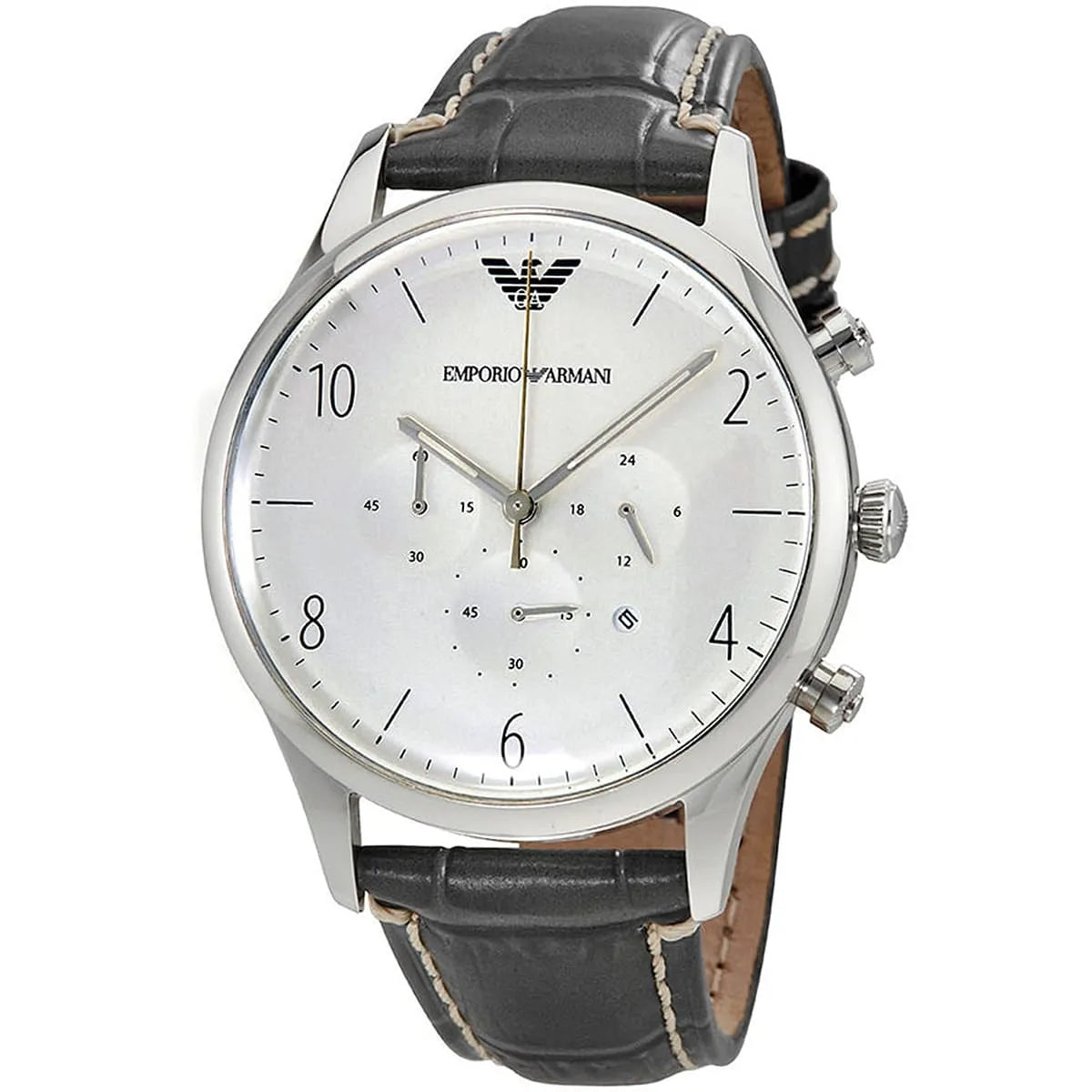 Emporio Armani AR1861 Men’s Watch – Luigi XLarge Gray Genuine Leather Strap with White Dial 46mm