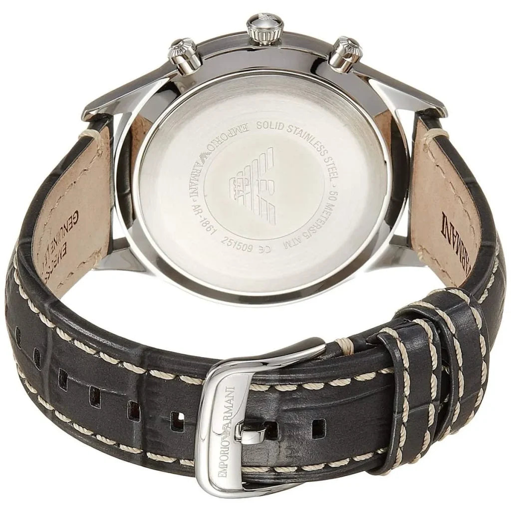 Emporio Armani AR1861 Men’s Watch – Luigi XLarge Gray Genuine Leather Strap with White Dial 46mm