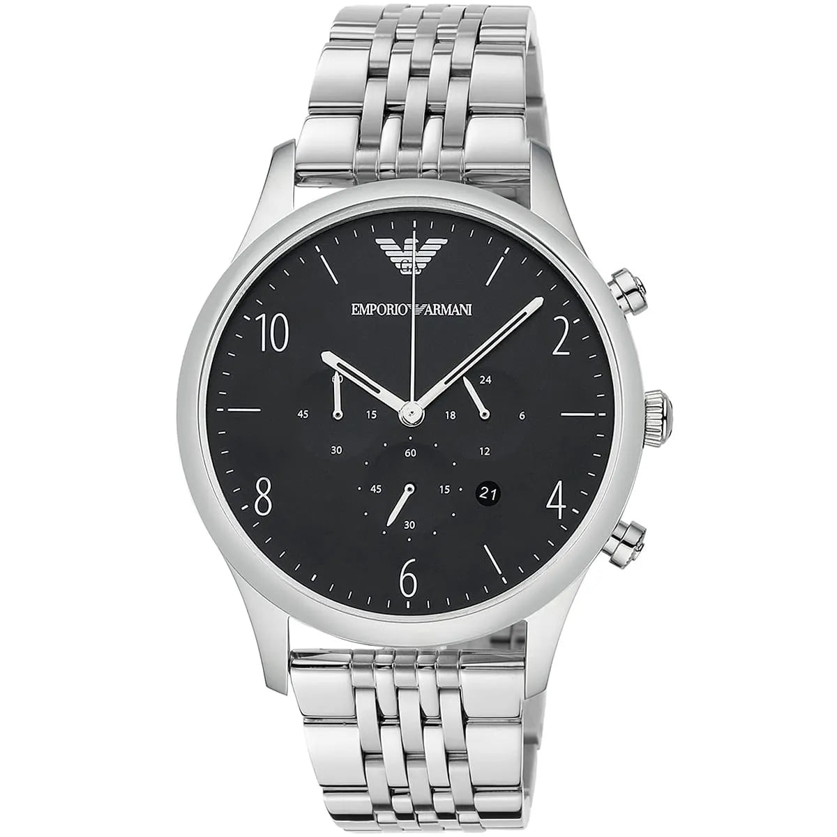 Emporio Armani AR1863 Men’s Watch – Beta Large Silver Stainless Steel with Black Dial 43mm