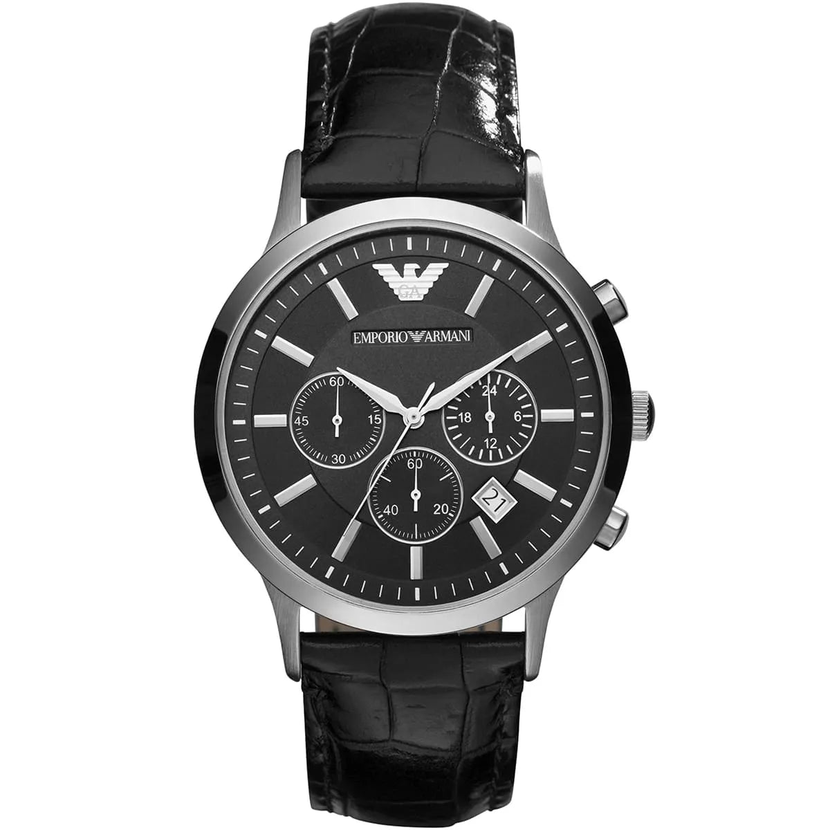 Emporio Armani Emporio Armani Renato Men’s Watch AR2447 – Black Dial with Genuine Leather Strap