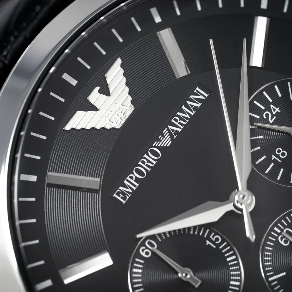 Emporio Armani Emporio Armani Renato Men’s Watch AR2447 – Black Dial with Genuine Leather Strap