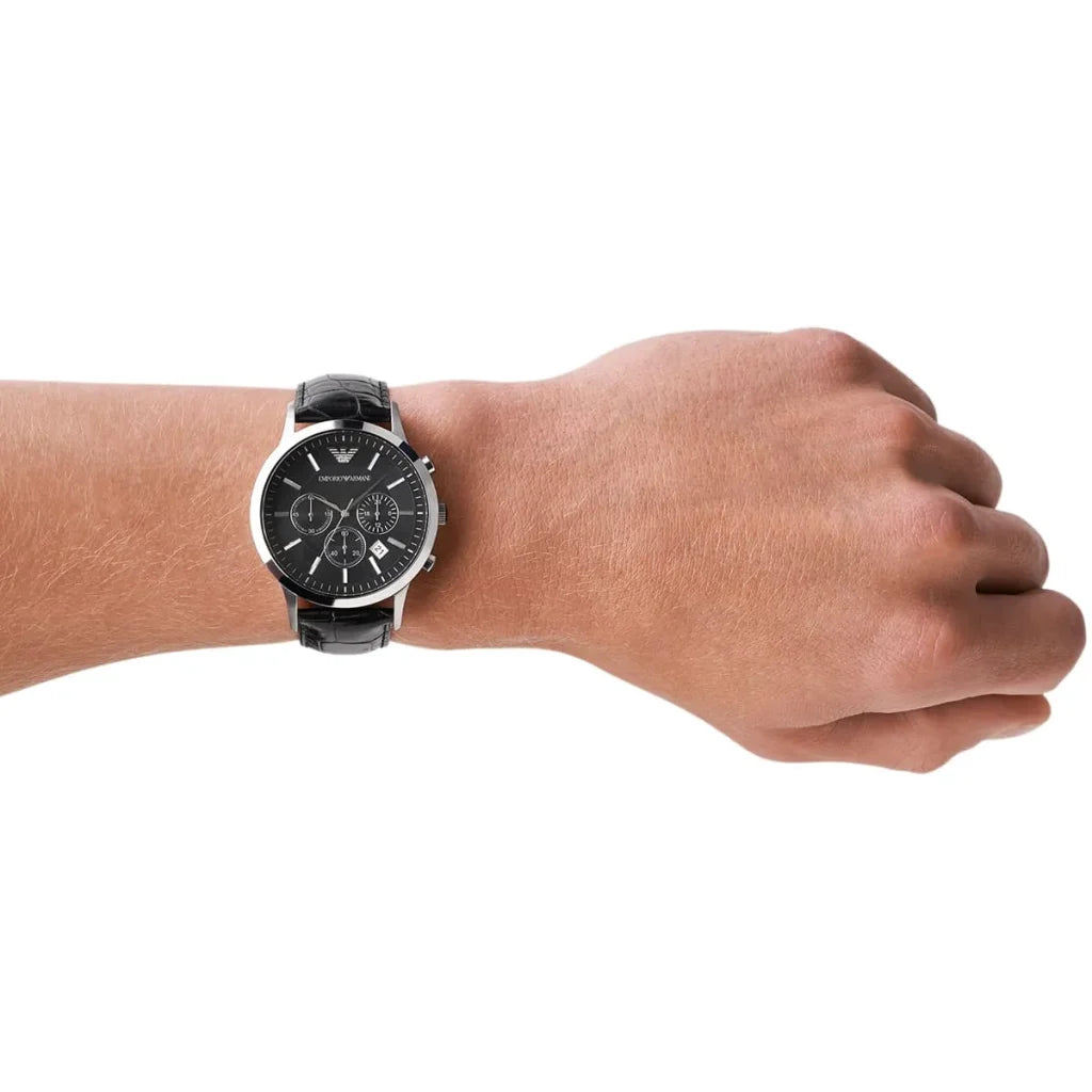 Emporio Armani Emporio Armani Renato Men’s Watch AR2447 – Black Dial with Genuine Leather Strap