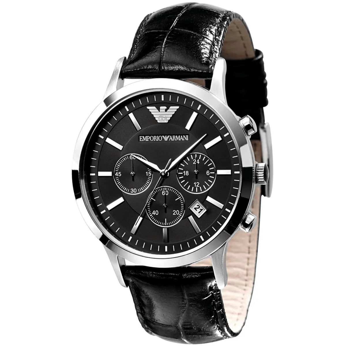 Emporio Armani Emporio Armani Renato Men’s Watch AR2447 – Black Dial with Genuine Leather Strap