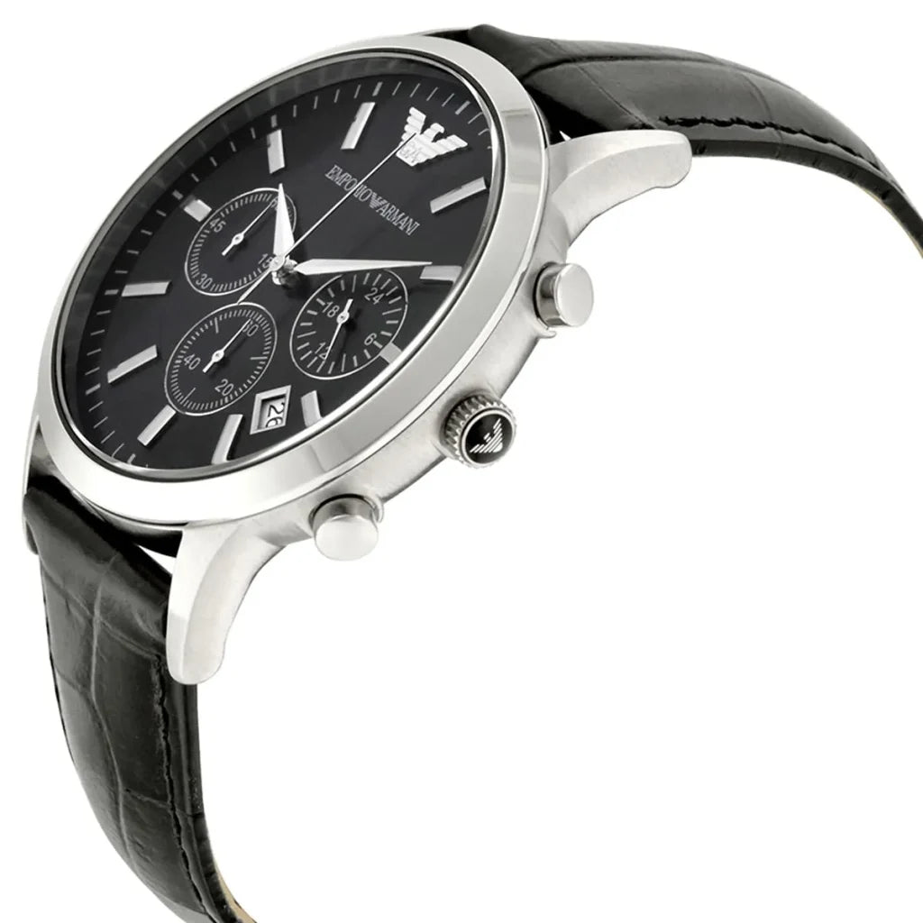 Emporio Armani Emporio Armani Renato Men’s Watch AR2447 – Black Dial with Genuine Leather Strap
