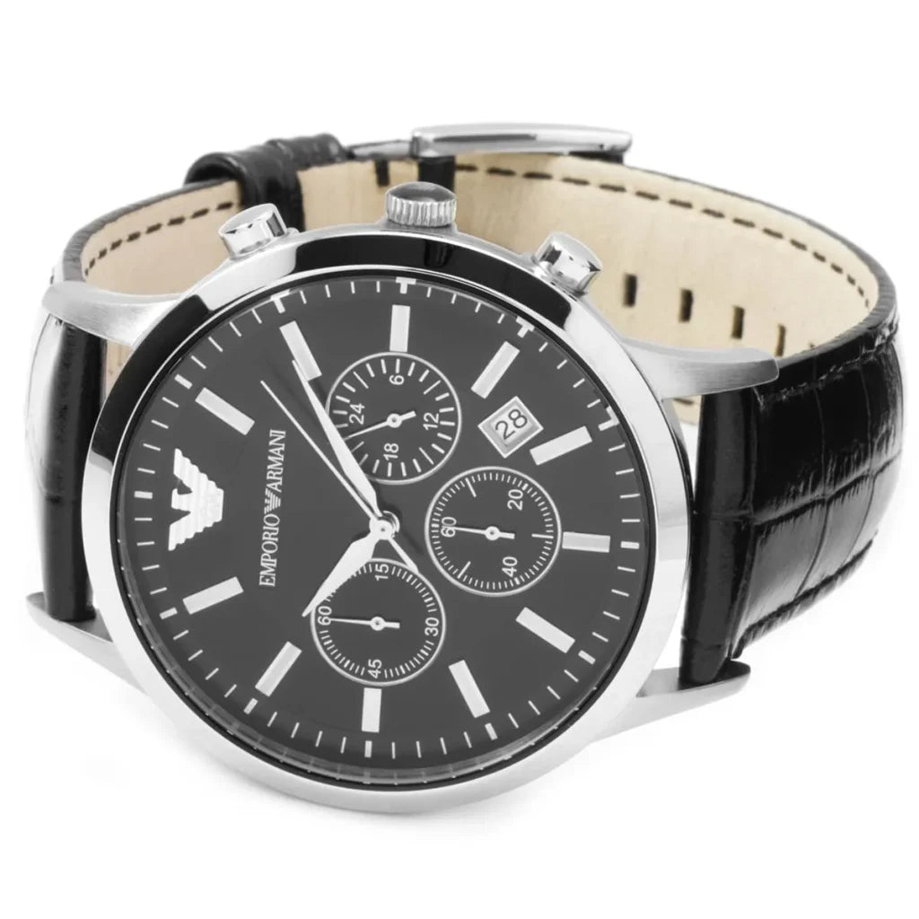 Emporio Armani Emporio Armani Renato Men’s Watch AR2447 – Black Dial with Genuine Leather Strap