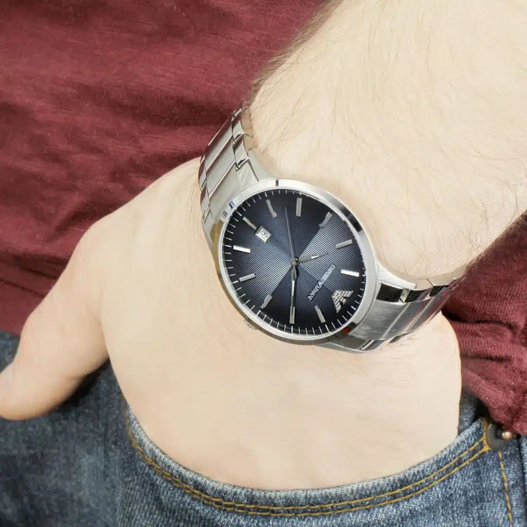 Emporio Armani Renato Large Men’s Watch AR2472 – Blue Dial, Silver Stainless Steel, 43mm
