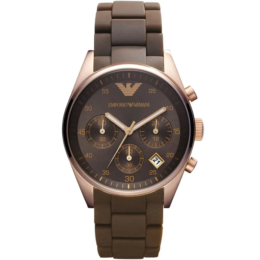 Emporio Armani Tazio Medium Women’s Watch – Brown Dial with Stainless Steel & Silicone Strap | 50M Water Resistant | Model AR5891