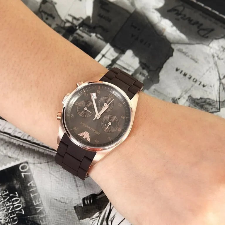 Emporio Armani Tazio Medium Women’s Watch – Brown Dial with Stainless Steel & Silicone Strap | 50M Water Resistant | Model AR5891