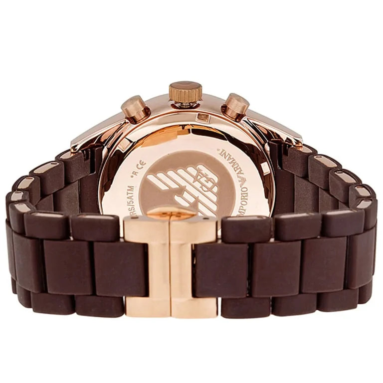 Emporio Armani Tazio Medium Women’s Watch – Brown Dial with Stainless Steel & Silicone Strap | 50M Water Resistant | Model AR5891