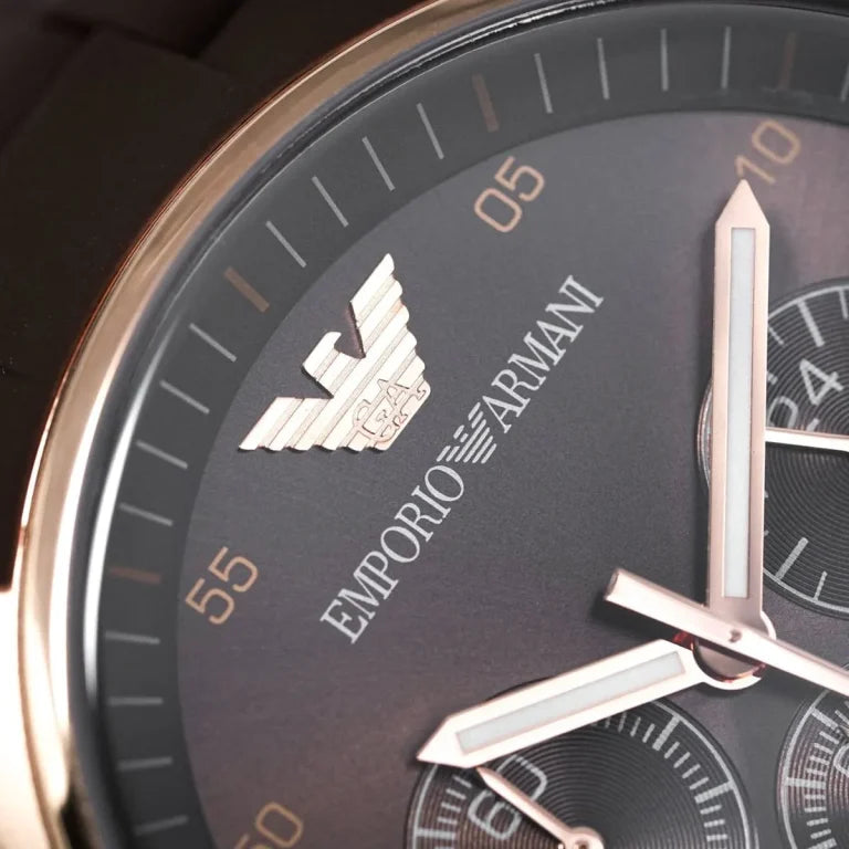 Emporio Armani Tazio Medium Women’s Watch – Brown Dial with Stainless Steel & Silicone Strap | 50M Water Resistant | Model AR5891