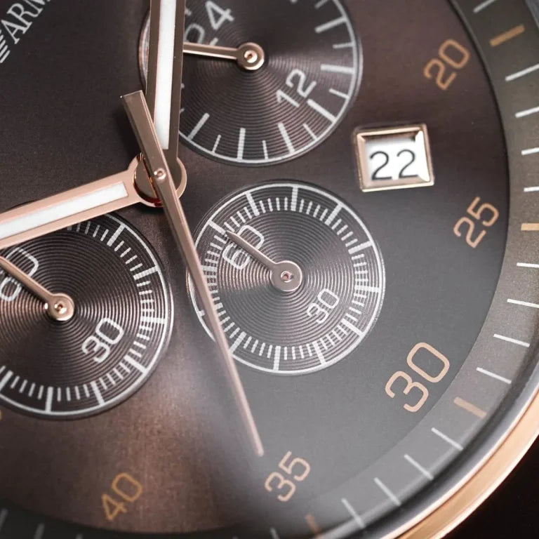 Emporio Armani Tazio Medium Women’s Watch – Brown Dial with Stainless Steel & Silicone Strap | 50M Water Resistant | Model AR5891