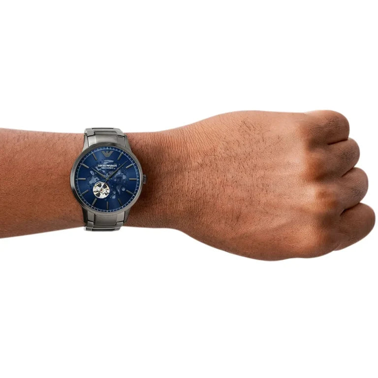 Emporio Armani Renato AR60056 Men’s Automatic Watch – Blue Dial & Stainless Steel Bracelet | 43mm Luxury Mechanical Timepiece