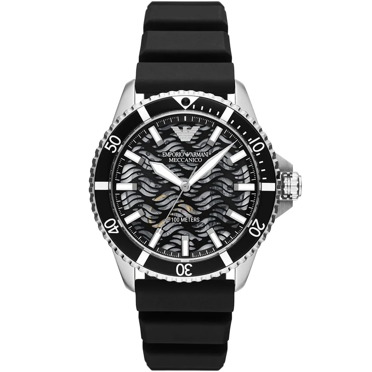 Emporio Armani Men's Automatic Watch AR60062 – 42 mm, Black Dial & Black Silicone Strap